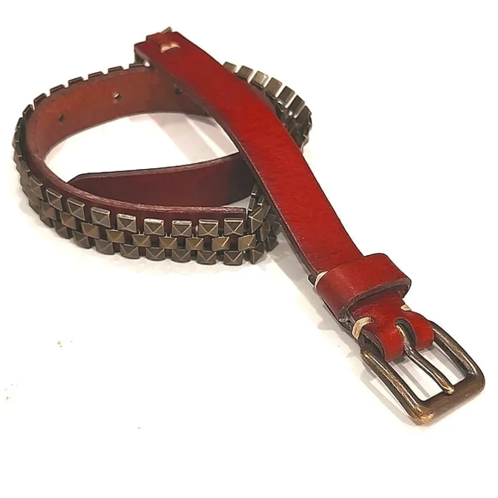 Fossil Brown Leather and Dark Brass Linked Metal Belt
